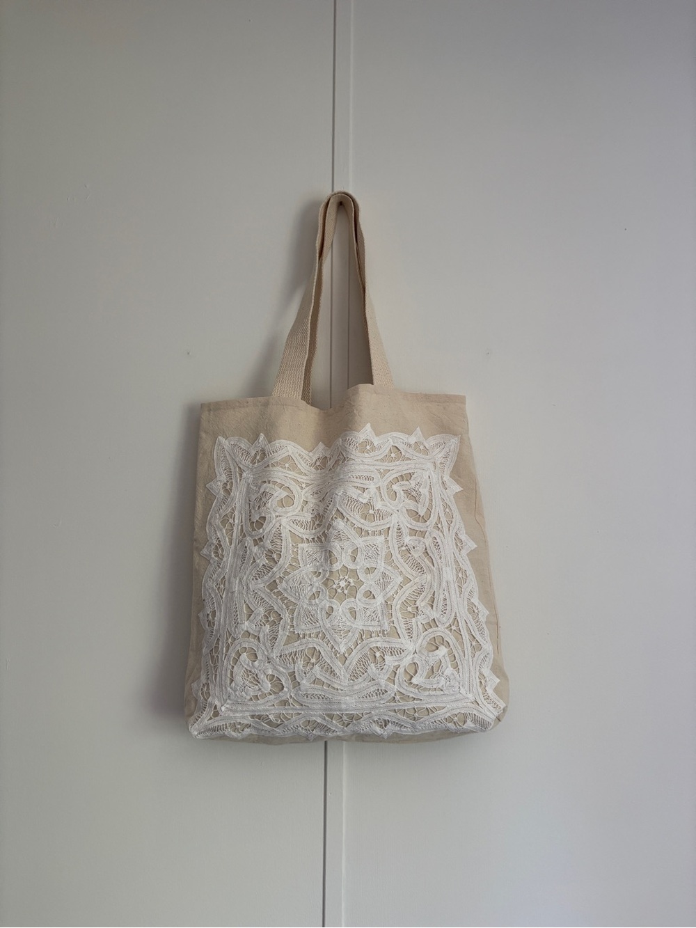 Lace Trimmed Organic Cotton Tote Bag